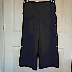 Women's Loft Black Chino Pants Wide Leg Gold Buttons Size 0 Career Businesswear